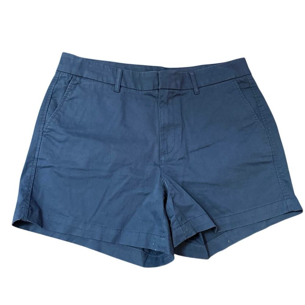 Quince Organic Cotton Stretch Chino Tailored Casual Shorts, Navy Blue, Size 10